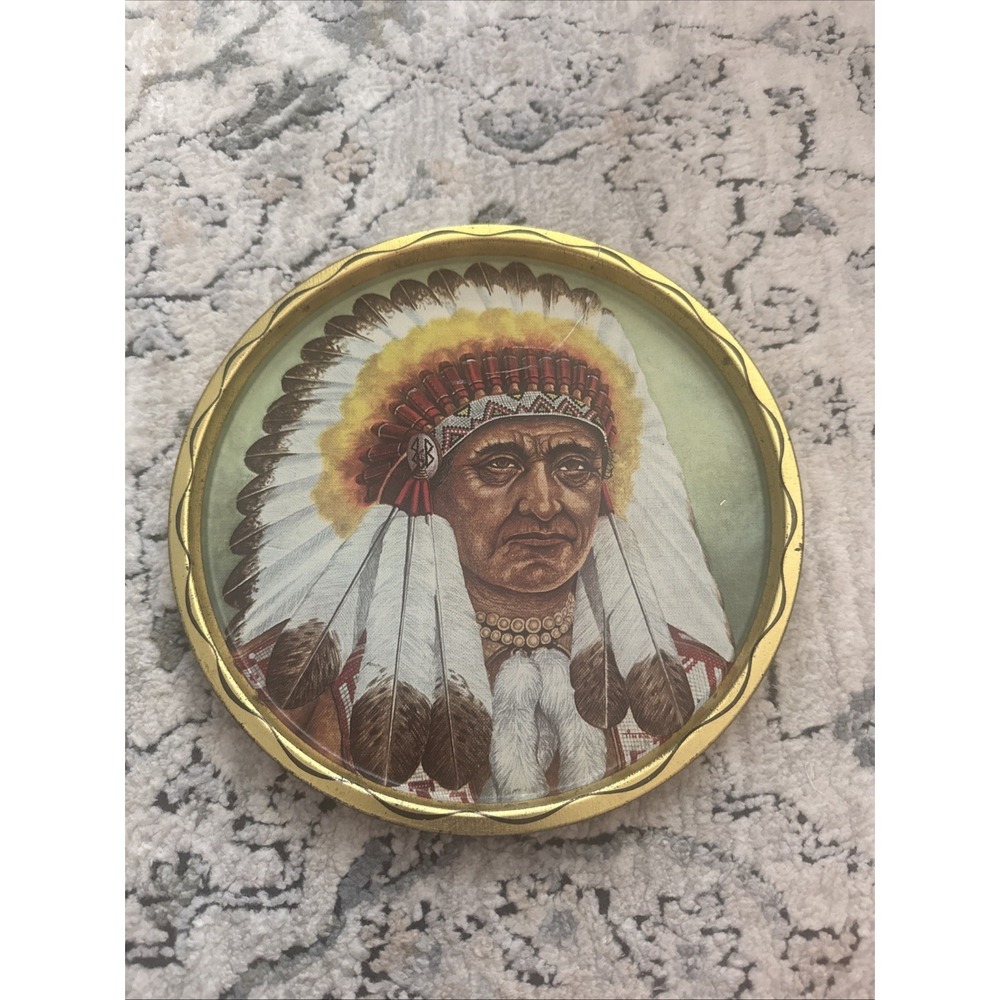 Vintage Native American Metal Tray - Round 11" Western Decor -small Flaw
